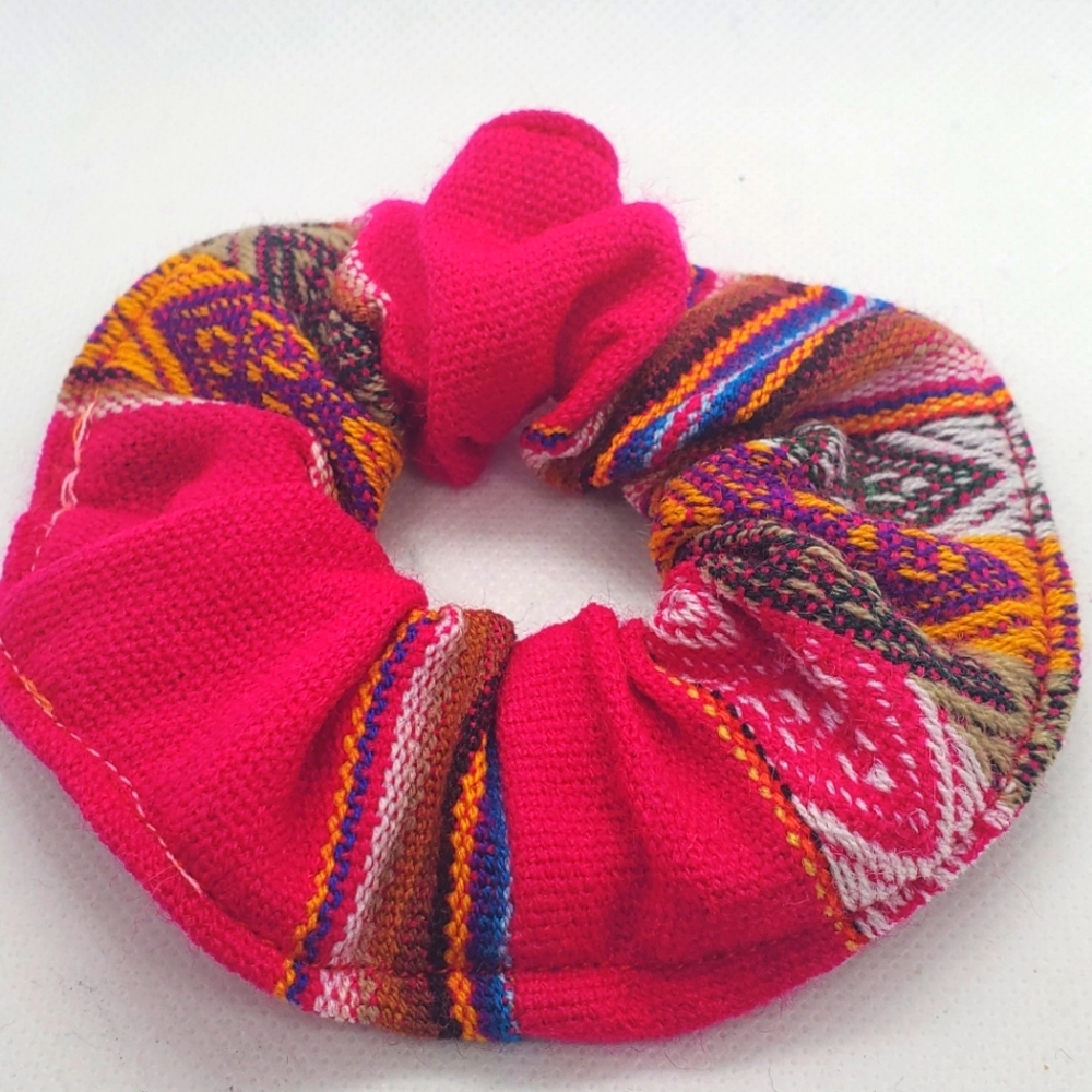 Peruvian Vibrant Pink Woven Fabric Scrunchie